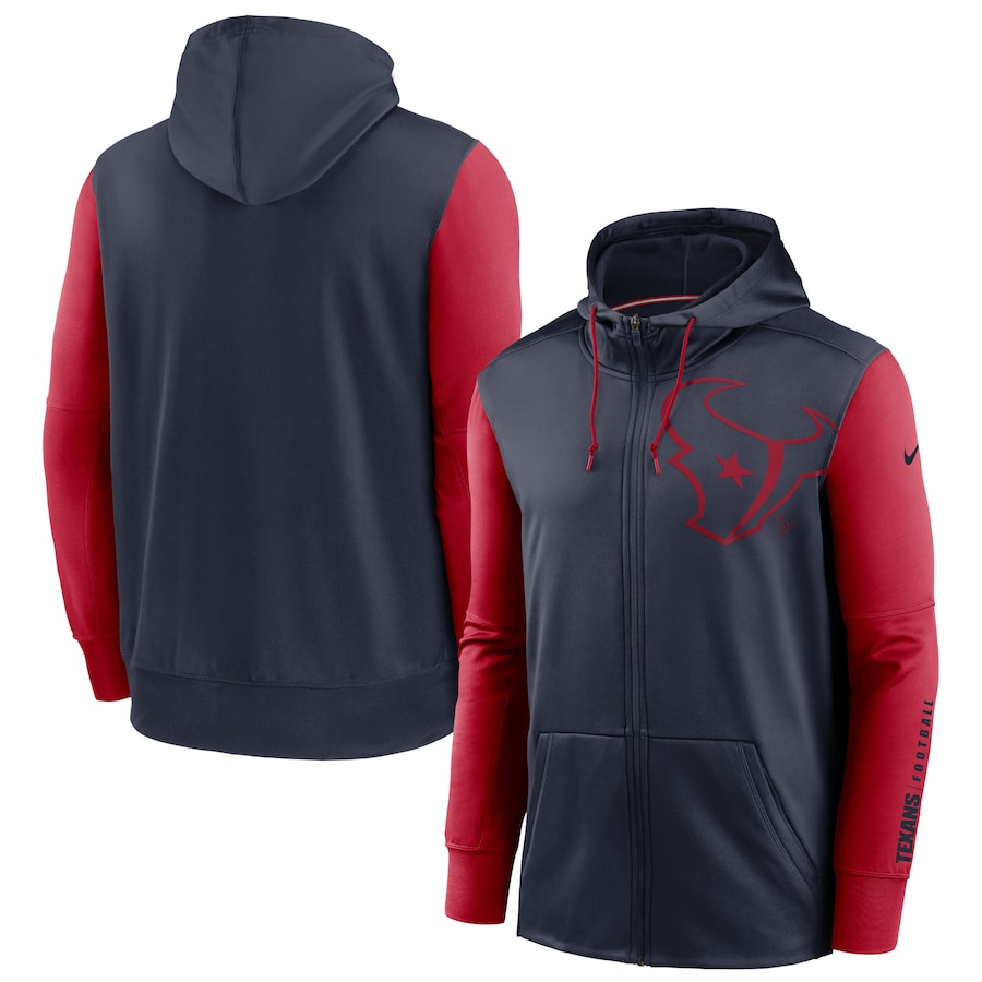 NFL Nike Houston Texans Navy Red Fan Gear Mascot Performance FullZip Hoodie->houston texans->NFL Jersey